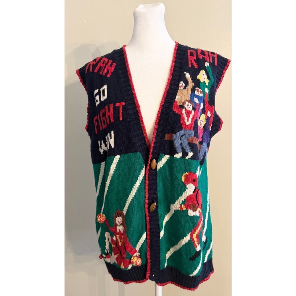 Vintage 80s/90s Eagle Eye Sweater Vest Football Hand Knit Size M - Picture 1 of 8